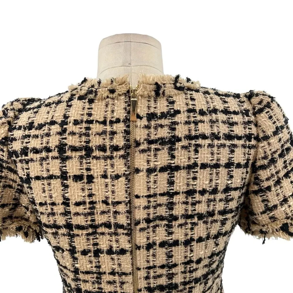 Kate Spade Two-Tone Tweed Dress Shift‎ Mini Check Plaid Tan Black Size US 2 - Picture 11 of 14